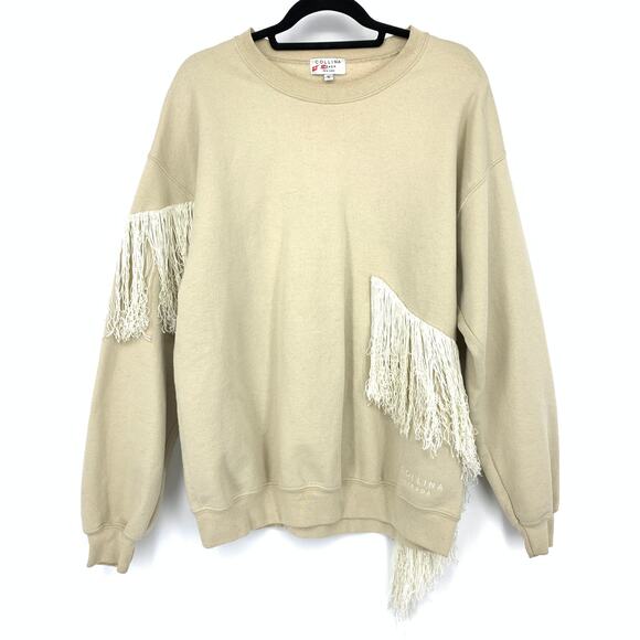 Collina Strada Tops - Collina Strada Fringe Sweatshirt Womens Size Small Crewneck Sand Beige